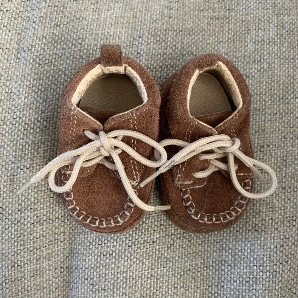 Leather Moccasins Infant Baby Newborn Size 1 Brown Lace Up Shoe Boho